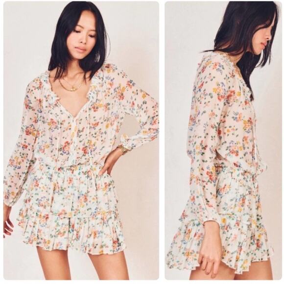 NWT LOVESHACKFANCY Silk Popover Dress CottageCore Floral Print Coquette Size L - Picture 4 of 15